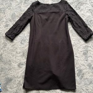 Talbots 6P black dress. Lace bracelet length sleeves & lined lace neckline.